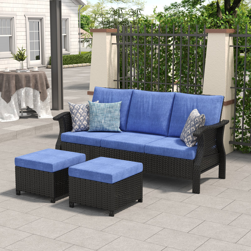Winston Porter 3 - Person Rattan Patio Sofa with Ottomans | Wayfair